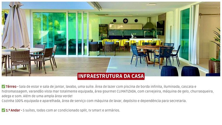 Casa Paraíso 6 Suítes Pé na Areia em Guarajuba