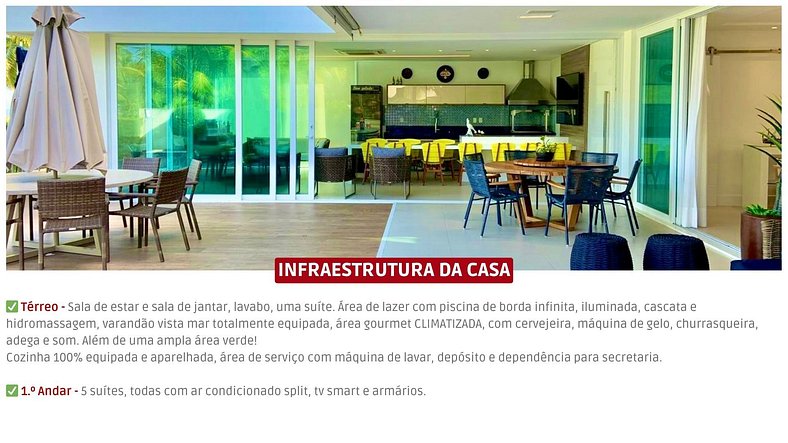 Casa Paraíso 6 Suítes Pé na Areia em Guarajuba